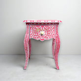 Mother Of Pearl Inlay French Leg Bedside 1 Drawer Floral Design Pink